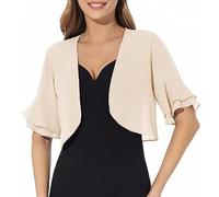 WLLDDDIU Bolero de Gasa con Volantes y Mangas Cortas para Mujer, Ligero, Corto, para Vestidos de Noche, Bodas, Ocasiones Formales, Color Albaricoque XL