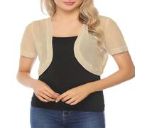 WLLDDDIU Bolero de Malla Transparente para Mujer, Cárdigan de Verano de Manga Corta con Frente Abierto, Ligero, Semitransparente, Elegante Vestido para Ocasiones Informales Elegantes, Color Albaric