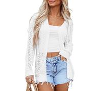 WLLDDDIU Bolero Mujer Fiesta, Cárdigan de Ganchillo para Mujer, Manga Larga, Bolero, Blusas, Bolero, Informal, Suelto, Abierto, Chaqueta, Bolero, Ligero, para Playa, para Verano, Ropa de Abrigo,