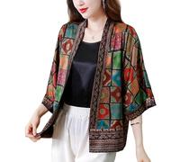 WLLDDDIU Bolero Mujer Fiesta, Cárdigan Tipo Kimono para Mujer, con Estampado Floral Bohemio, de Gasa, con Parte Delantera Abierta, para Playa, para Verano, Ligero, para Playa, Pareo, Chal, Talla 3X