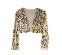 WLLDDDIU Bolero Mujer Fiesta, Chaqueta Tipo Bolero con Lentejuelas Brillantes y Manga Larga con Abertura Frontal para Mujer, Cárdigan con Lentejuelas Completamente Forrado, Chaqueta Elegante con Ho