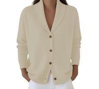 WLLDDDIU Camisa de Mujer con Cuello Chal, Cárdigan de Manga Larga con Botones y Chaqueta, Elegante y Casual de Corte Holgado para Mujer, Ropa de Punto Suave y Cálida Otoño, Invierno, Abrigo, Alba