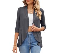 WLLDDDIU Cárdigan con Volantes para Mujer, Ligero, Abierto, con Parte Delantera, Tipo Bolero, Blusa de Manga 3/4, Top Corto, Prenda Informal de Verano para Mujer, Color Gris XXL