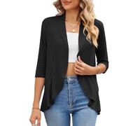 WLLDDDIU Cárdigan con Volantes para Mujer, Ligero, Abierto, con Parte Delantera, Tipo Bolero, Blusa de Manga 3/4, Top Corto, Prenda Informal de Verano para Mujer, Color Negro, Talla L