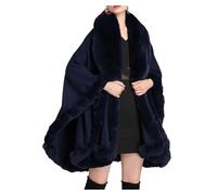 WLLDDDIU Cárdigan de Abrigo de Lana con Capa de Piel de Conejo sintética para Mujer,Poncho de Lujo,Bufanda,cárdigan con Frente Abierto Vintage,suéter,Manta Ligera,Abrigo,Chal,Regalo para Mujer,Azul