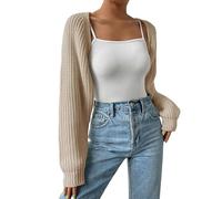 WLLDDDIU Cárdigan de Verano para Mujer, Abierto Al Frente, Mangas Largas, Punto Acanalado, Boleros, Suéter, Top Corto, Chaqueta Ligera y Elegante para Salir de Vacaciones, Color Albaricoque L