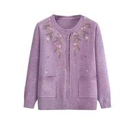 WLLDDDIU Cárdigan Ligero para Mujer, Cárdigan de Punto para Mujeres de Mediana Edad y Mayores, Chaqueta de Punto para Señoras Mayores, Blusas de Manga Larga con Bordado Floral, Chaqueta de Transi
