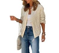 WLLDDDIU Cardigan Mujer Verano, Chaquetas Brillantes con Purpurina para Mujer, Chaqueta Bomber Brillante de Manga Larga con Cremallera Corta, Chaqueta Disco con Lentejuelas, Atuendo de Festival Meta