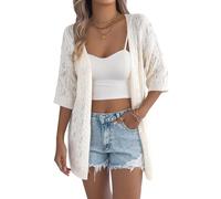 WLLDDDIU Cárdigans de Ganchillo Hueco de Verano de Mujer, Manga Corta de Punto de Punto de Longitud Media para Mujer, de Punto Abierto, de Punta, de Miedo, de Kimono Casual y Holgado para El Uso Di