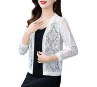 WLLDDDIU Chaqueta Verano Mujer, Bolero de Manga Larga Elegante para Mujer, Cárdigan Corto Ligero con Encaje Frontal Abierto, Chaqueta Informal Transparente, para Verano, para Bodas de Noche,