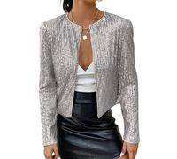 WLLDDDIU Chaqueta Verano Mujer, Bolero Festivo para Damas, Elegante Bolero con Lentejuelas Brillantes para Mujer, Blusas Cortas Brillantes, Cárdigan de Manga Larga, Chaqueta con Frente Abierto, Cha