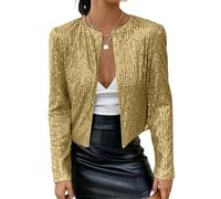 WLLDDDIU Chaquetas de Verano Mujer, Bolero Festivo para Damas, Elegante Bolero con Lentejuelas Brillantes para Mujer, Blusas Cortas Brillantes, Cárdigan de Manga Larga, Chaqueta con Frente Abierto,