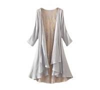 WLLDDDIU Kimono de Encaje para Mujer, Cárdigan con Mangas 3/4, Abertura Frontal, Gasa Transparente, Elegante, Largo, Bolero para Bodas, Noche, Verano, Ropa Informal, Gris XL