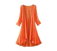 WLLDDDIU Kimono de Encaje para Mujer, Cárdigan con Mangas 3/4, Abertura Frontal, Gasa Transparente, Elegante, Largo, Bolero para Bodas, Noche, Verano, Ropa Informal, Naranja, XL