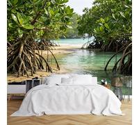 WLLDDDIU Mangrove Forest Beach Papel Pintado Autoadhesivo Tropical Green Tree Root Turquoise Water Naturaleza Scenic Wallpaper Peel And Stick Coastal Landscape Wall decor Wall para Dormitorio Salón