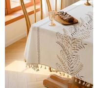 WLLDDDIU Mantel A Prueba de Polvo,Manteles con Borlas Rectangulares, Elegantes, Bordados con Patrón de Espigas de Trigo, de Algodón y Lino, Lavables, A Prueba de Polvo, para Exteriores E Interiore