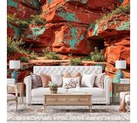 WLLDDDIU Mural 3D Red Canyon Mural Adhesivo Autoadhesivo Papel Pintado de Vinilo Impermeable y Extraíble Mural de Pared en Roca Natural Cliff para Dormitorio, Salón, Oficina 400×280Cm (157×110I