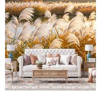 WLLDDDIU Mural de Pared de Césped de Pampas Dorado, Papel Pintado Mural de Paisaje Natural de Atardecer en Un Lago, Revestimiento de Vinilo Extraíble para El Sofá del Dormitorio del Salón de La