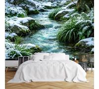 WLLDDDIU Mural de Pared Panorámico Autoadhesivo en 3D, Arroyo Nevado de Invierno, Paisaje Natural, Papel Pintado de Fotos Póster Adhesivo, Papel Pintado de Vinilo Removible Impermeable para Dormit