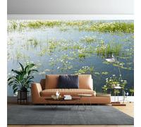 WLLDDDIU Mural Panorámico 3D de Flores Silvestres en El Lago, Papel Pintado Impermeable Grueso de Vinilo Adhesivo Paisaje Natural de Lago Removible Revestimiento de Pared para encimera de Cocina Do
