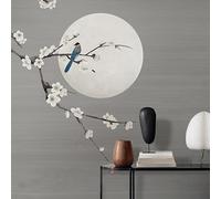 WLLDDDIU Papel Pintado Autoadhesivo, Papel Pintado de Flor de Ciruelo Estilo Chino Clásico, Papel de contacto Adhesivo, Mural Gris de Pájaro Lunar para decoración del Hogar, Habitación de Té,