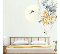 WLLDDDIU Papel Pintado Autoadhesivo, Papel Pintado de Pájaro y Flor de Luna Dibujado A Mano, Mural Moderno de Pared de Estilo Chino, Pegatinas Extraíbles para decoración del Hogar del Salón y Do
