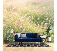 WLLDDDIU Papel Pintado de Campo de Flores Rosas, Papel Pintado Autoadhesivo Personalizado Panorámico 3D Mural Impermeable de Flores Silvestres Rosas para Pradera Rosa y envoltura Vinilicosa para Do