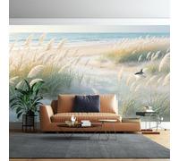 WLLDDDIU Papel Pintado de Césped Junto A La Playa de La Playa, Papel Pintado Autoadhesivo Personalizado Panorámico 3D Mural Impermeable con Vistas Al Mar para Salón, Dormitorio y decoración del