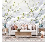 WLLDDDIU Papel Pintado de Ramas Cubierto de Nieve, Papel Pintado Panorámico Personalizado Autoadhesivo 3D Mural Impermeable para Paisajes Naturales Invernales para Salón, Dormitorio, Oficina en Ca