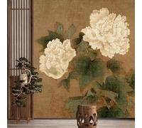 WLLDDDIU Papel Pintado Vintage de Peonía Floral Blanca Peonía y Adhesiva, Gran Flor Botánica Extraíble de Papel Pintado Autoadhesivo, decoración de Pared con Estampado Tradicional Chino para Do