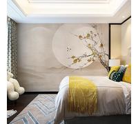 WLLDDDIU Papel Tapiz de Paisaje Estilo Chino con Ciruelo en Flor y Luna Llena, Autoadhesivo, de Gran Tamaño, despegable y Pegable, Papel de contacto de Vinilo para decoración de Sala de Estar y Do