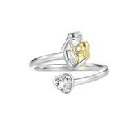 WLLDDDIU Regalo considerado para Mamá, Anillo de Corazón de Amor de Dos Tonos para Mamá E Hijo, Anillo de Plata Esterlina con Circonitas Cúbicas para Mujer, Anillo Ajustable de Banda Abierta, Jo