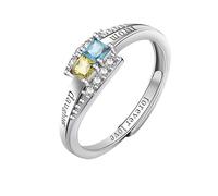 WLLDDDIU Regalo considerado para Mamá de Parte de Su Hija, Anillo de Plata de Ley 925 con Piedra Natal para Mujer, Anillo de Eternidad con Circonita Cúbica, Anillo Ajustable de Banda Abierta, Joye