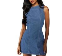 WLLDDDIU Vestido Corto Vaquero Sin Mangas Estilo y2K para Mujer, de Talle Alto y Corte en A, con Lazo en La Espalda, Estilo Casual de Verano, Corte Ajustado, Ideal para El Trabajo, Vacaciones, Playa