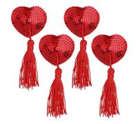 WLLHYF 2 Pares Pezoneras de Silicona Adhesivas para Mujer Cubiertas en Forma de Corazón Sujetador con Borlas de Lentejuelas Reutilizable Día de San Valentín Rojo