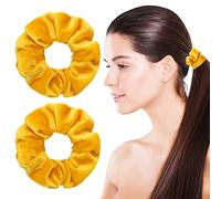 WLLHYF 2 piezas de gomas para el pelo de terciopelo de gran tamaño para el pelo, bonitas cuerdas elásticas para niñas, mujeres, muñequeras para cola de caballo (amarillo)