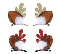 WLLHYF 2PCS Navidad clip de pelo lindo reno cornamenta horquilla Chica Mujeres clips de pelo de Navidad Barrettes con Pom Bolas de ciervo Oreja Accesorios para el cabello Festivo Fiesta Cosplay Regalo