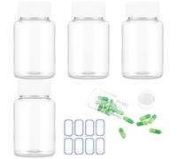 WLLHYF 4 frascos de píldoras transparentes de 100 ml, recipiente de plástico vacío con tapas para polvo sólido líquido, almacenamiento de reactivos químicos
