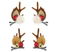 WLLHYF 4 pinzas para el pelo de Navidad, horquilla de cuernos de reno de Navidad, bonita niña, regalo con pompones, decoración de orejas de ciervo (café)
