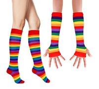 WLLHYF Arco Iris De Manga A Rayas Calcetines Conjunto Largo De Punto Sobre La Rodilla Medias Muslo Más Calientes Sin Dedos Elástico Cosplay Accesorios Halloween Navidad Año Nuevo Para Mujeres Niñas