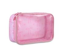 WLLHYF Bolsa de maquillaje transparente con lazo rosa para mujeres y niñas, pequeña bolsa de cosméticos de viaje, bolsa de maquillaje suave y bonita, regalo de cumpleaños para novia, mamá, dama de