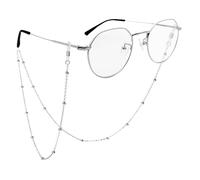 WLLHYF Cadenas de gafas para mujer, con cuentas y bonitos marcos de cordón de vidrio, collar de cuerda, elegante correa para gafas de sol para evitar pérdidas, Plateado, 70 cm