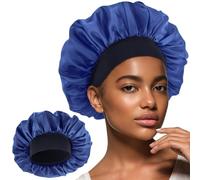 WLLHYF Gorro de seda para hombre, gorro de satén de una sola capa con banda elástica de seda, gorro de dormir de seda, color negro, suave y ajustable, gorro grande para dormir, Borde negro, azul
