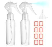 WLLHYF Paquete de 2 botellas pequeñas de spray de 3.5 onzas/100 ml, botella de plástico transparente vacía de viaje, recipiente de líquido reutilizable para salones, aceites esenciales, chorro de agua