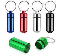 WLLHYF Paquete de 5 pastilleros pequeños de aluminio con llavero, pastillero portátil, impermeable, pastillero, soporte para pastillas, botella medicinal para acampar al aire libre, viajes