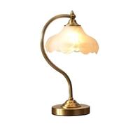 WLLWHF Lámpara de mesa de cobre de estilo americano, lámpara de mesita de noche con pantalla de flores de cristal, luz de escritorio de mesita de noche con forma floral