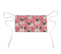 Wlntrophic Delantal corto, delantal de cintura de mandala de gato siamés tailandés, medio delantal de trabajo con 3 bolsillos, Pug y fondo rosa, 30x60cm