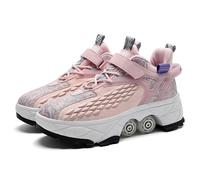 WLOWS Zapatos de Patinaje sobre Ruedas para Mujeres, Zapatos sobre Ruedas con 4 Ruedas telescópicas, Zapatos de Patinaje sobre Ruedas al Aire Libre en Dos y Zapatos de Entrenamiento,Pink-35