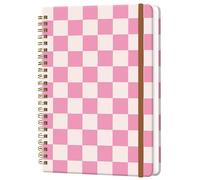 WLPFSAHF Spiral Journal Notebook for Women, Hardcover A5 College Ruled Notebook, 60 Sheet, Thick Paper, Cute Lined Journal for School, Office & Work, 6 x 8.4 in(Pink Checkered Chess Board)