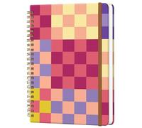 WLPFSAHF Spiral Journal Notebook for Women, Hardcover A5 College Ruled Notebook, 60 Sheet, Thick Paper, Cute Lined Journal for School, Office & Work, 6 x 8.4 in(Checkered Pink Yellow Purple)